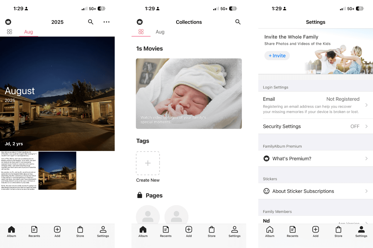 FamilyAlbum app interface